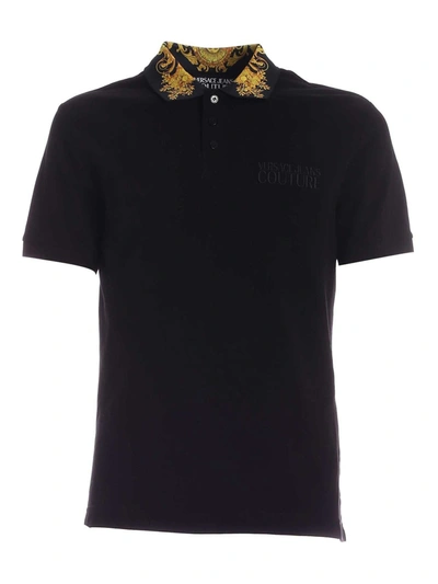 Shop Versace Jeans Couture Embroidery Polo Shirt In Black