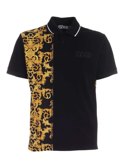 Shop Versace Jeans Couture Baroque Logo Polo Shirt In Black