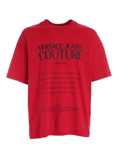 Shop Versace Jeans Couture Label Print T-shirt In Red