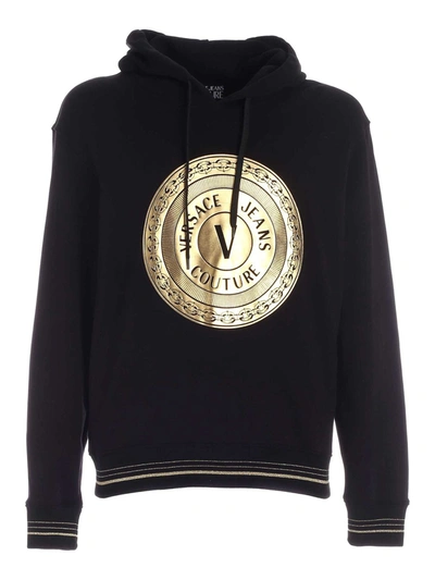 Shop Versace Jeans Couture V-emblem Logo Print Sweatshirt In Black