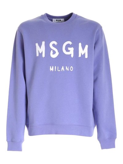 Shop Msgm Logo Print Sweatshirt In Purple