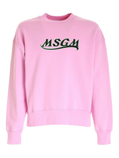 Shop Msgm Logo Print Sweatshirt In Pink