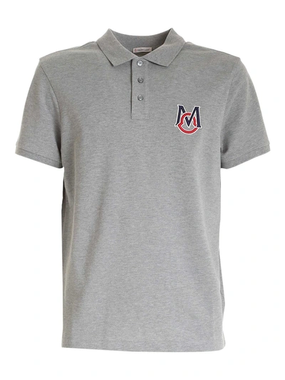 Shop Moncler Logo Embroidery Polo Shirt In Grey