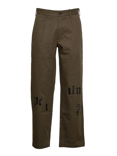 Shop Palm Angels Straight Leg Logo Pants In Green In Black