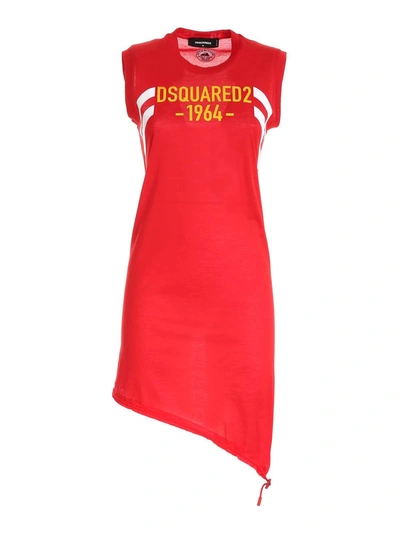 Shop Dsquared2 Lettering Logo Print Dress In Red