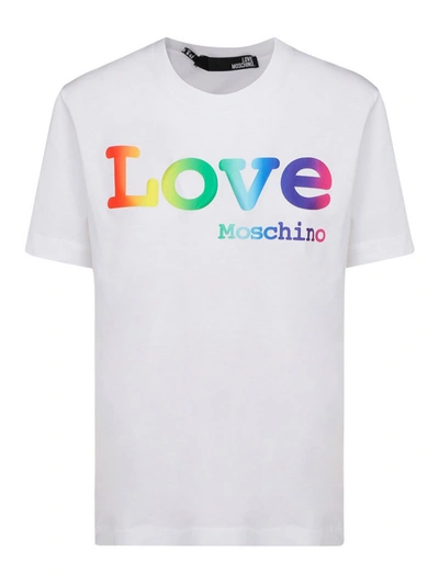 Shop Love Moschino Rainbow Print T-shirt In White