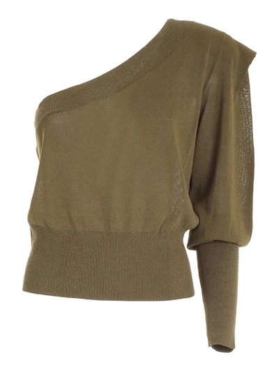 Shop Federica Tosi One-shoulder Pullover In Military Green