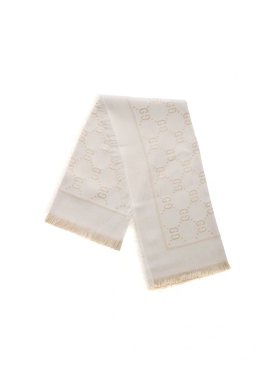 Shop Gucci Shawl With Golden Lame Gg Motif In Ivory Whit In White