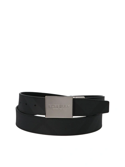 Shop Burberry Reversible Checkered Belt In Smoky Black