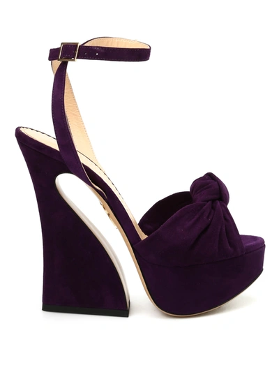 Shop Charlotte Olympia Vreeland Suede Sandals In Dark Purple