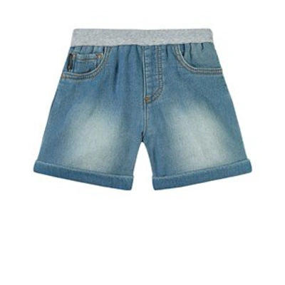 Shop Moschino Blue Bear Applique Pull Up Denim Shorts