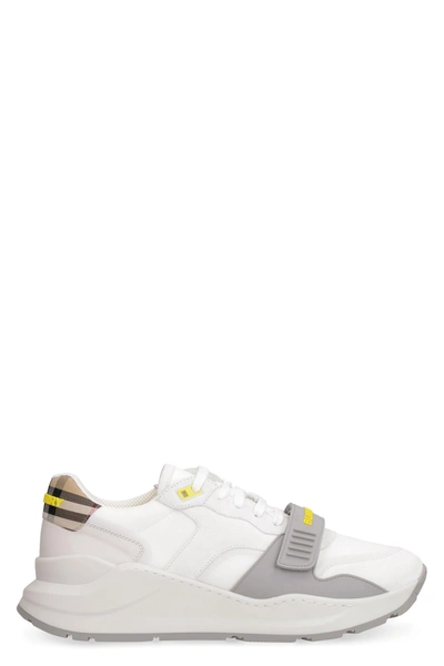 Shop Burberry Leather And Fabric Low-top Sneakers In White