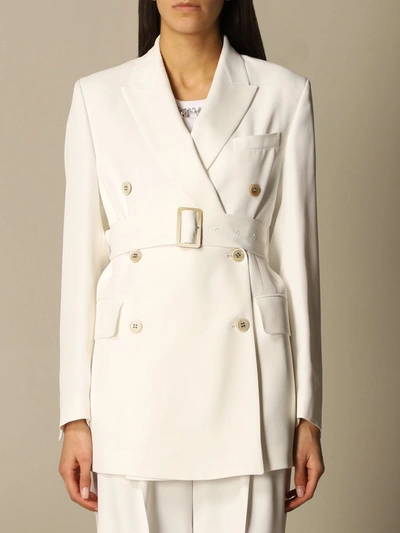 Shop Golden Goose Blazer  Double-breasted Jacket With Belt In White