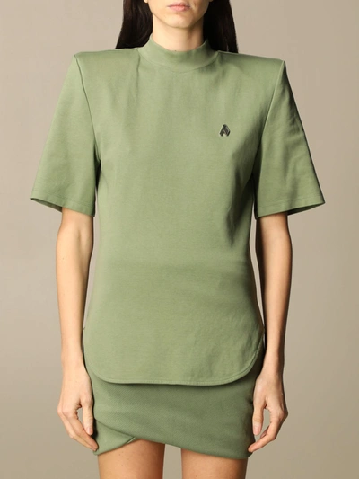 Shop Attico T-shirt Tessa The  T-shirt In Cotton With Maxi Shoulders In Green