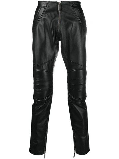 Shop Just Cavalli Leather Biker Trousers In Black