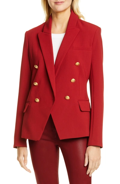 Shop L Agence Kenzie Double Breasted Blazer In Redstone