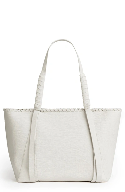 Shop Allsaints Small Kepi East/west Leather Tote In Chalk White