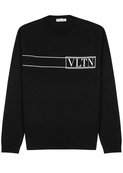 Shop Valentino Vltn Black Stretch-knit Jumper In Black And White