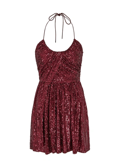 Shop Saint Laurent Burgundy Sequin Mini Dress In Dark Red