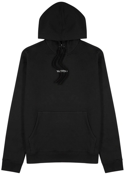 Shop Valentino Black Logo Hooded Cotton-blend Sweatshirt In Black And White