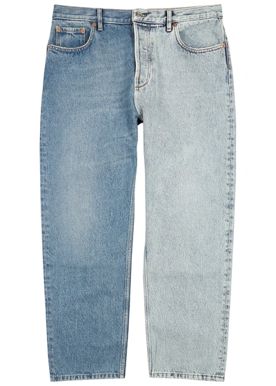 Shop Valentino Blue Panelled Straight-leg Jeans In Navy