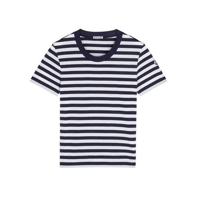 Shop Moncler Striped Cotton T-shirt In White