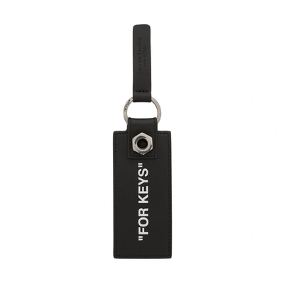 Shop Off-white Black Printed Leather Keyring In Black And Silver