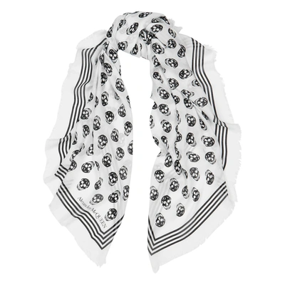 Shop Alexander Mcqueen Biker Skull-print Modal Scarf In Ivory