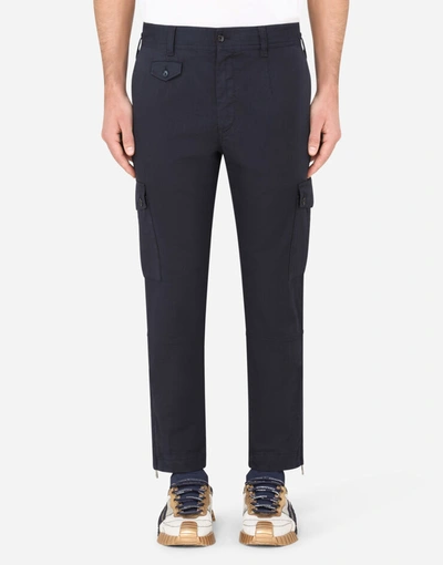Shop Dolce & Gabbana Stretch Cotton Cargo Pants In Blue