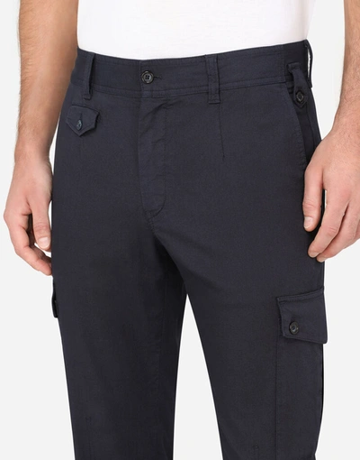 Shop Dolce & Gabbana Stretch Cotton Cargo Pants In Blue