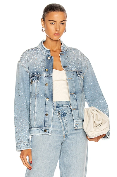 Shop Alexandre Vauthier Crystal Denim Jacket In Sky