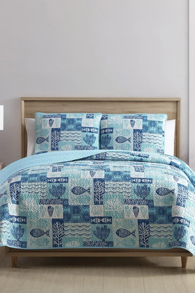 Shop Vcny Home Patchwork Sea Life Reversible Quilt Set In Blue