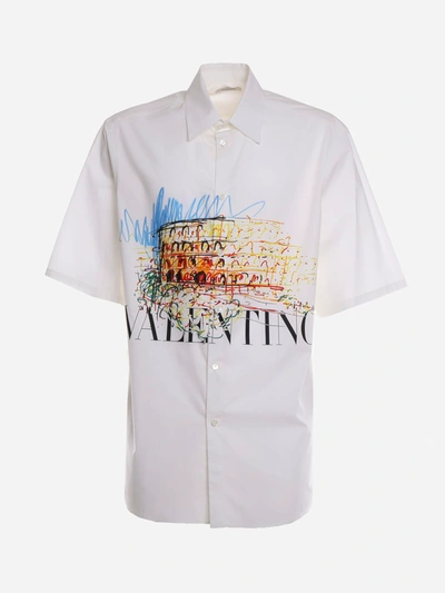 Shop Valentino Roman Sketches Cotton Shirt In White