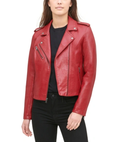 Shop Levi's Women's Classic Faux Leather Asymmetrical Moto Jacket In Red