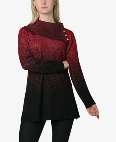 Shop Adrienne Vittadini Ombre Jacquard Split Cowl Neck Sweater Top In Black, Red