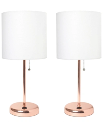 Shop All The Rages Stick Lamp With Usb Charging Port And Fabric Shade 2 Pack Set In Rose Gold-tone