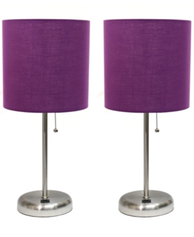 Shop All The Rages Stick Lamp With Usb Charging Port And Fabric Shade 2 Pack Set In Purple