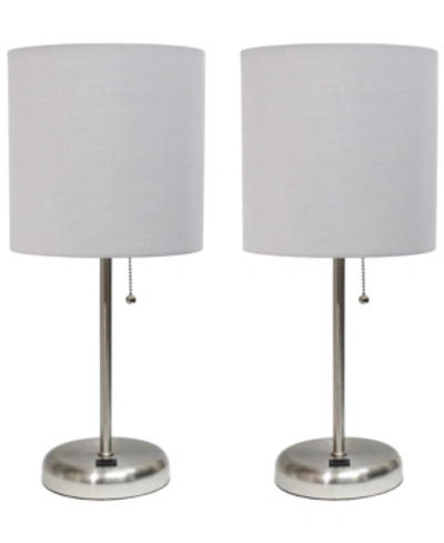 Shop All The Rages Stick Lamp With Usb Charging Port And Fabric Shade 2 Pack Set In Gray