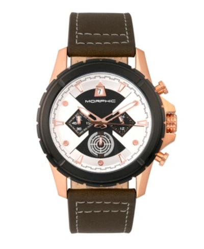 Shop Morphic M57 Series, Rose Gold Case, Olive Chronograph Leather Band Watch, 43mm