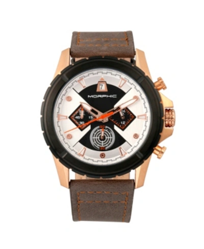 Shop Morphic M57 Series, Rose Gold Case, Grey Chronograph Leather Band Watch, 43mm In Gray