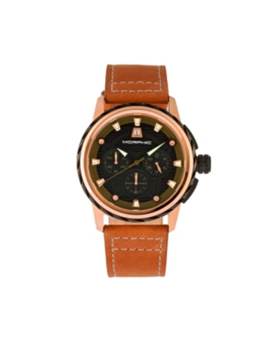Shop Morphic M61 Series, Rose Gold Case, Tan Leather Chronograph Band Watch W/date, 45mm In Brown