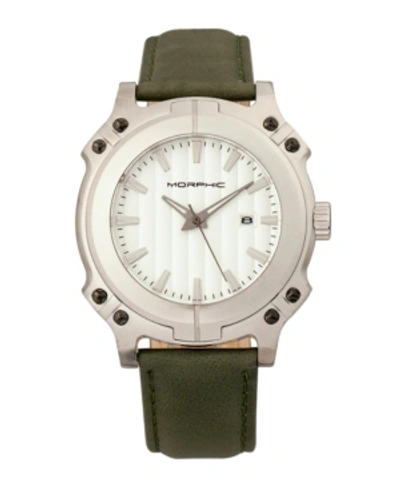 Shop Morphic M68 Series, Silver Case, Olive Leather Band Watch W/date, 44mm