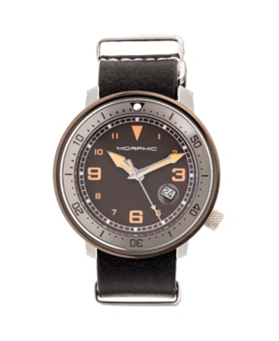 Shop Morphic M58 Series, Gunmetal Case, Black Nato Leather Band Watch W/ Date, 42mm