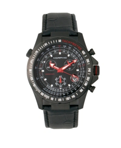 Shop Morphic M36 Series, Black Case Charcoal Leather Band Chronograph Watch, 44mm