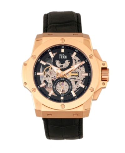 Shop Reign Commodus Automatic Black Dial, Rose Gold Case, Genuine Black Leather Watch 48mm