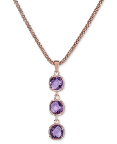 Shop Macy's Amethyst Triple Drop Pendant Necklace (2-3/8 Ct. T.w.) In 14k Rose Gold-plated Sterling Silver, 18" 