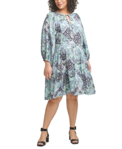 Shop Calvin Klein Plus Size Printed Tiered Dress In Seaspray Multi