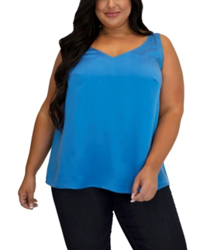 Shop Maree Pour Toi Women's Plus Size Double V Neck Silk Tank In Blue
