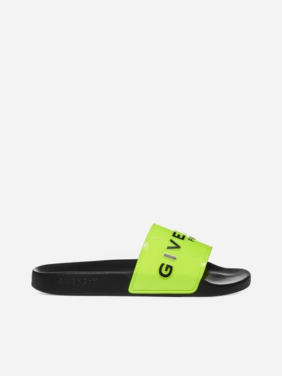 Shop Givenchy Logo Rubber Slides In Fluo Yellow