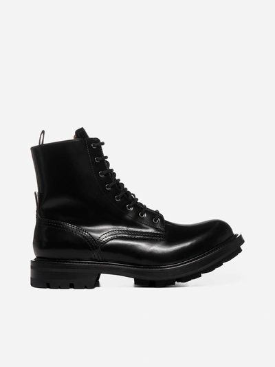 Shop Alexander Mcqueen Leather Combat Boots